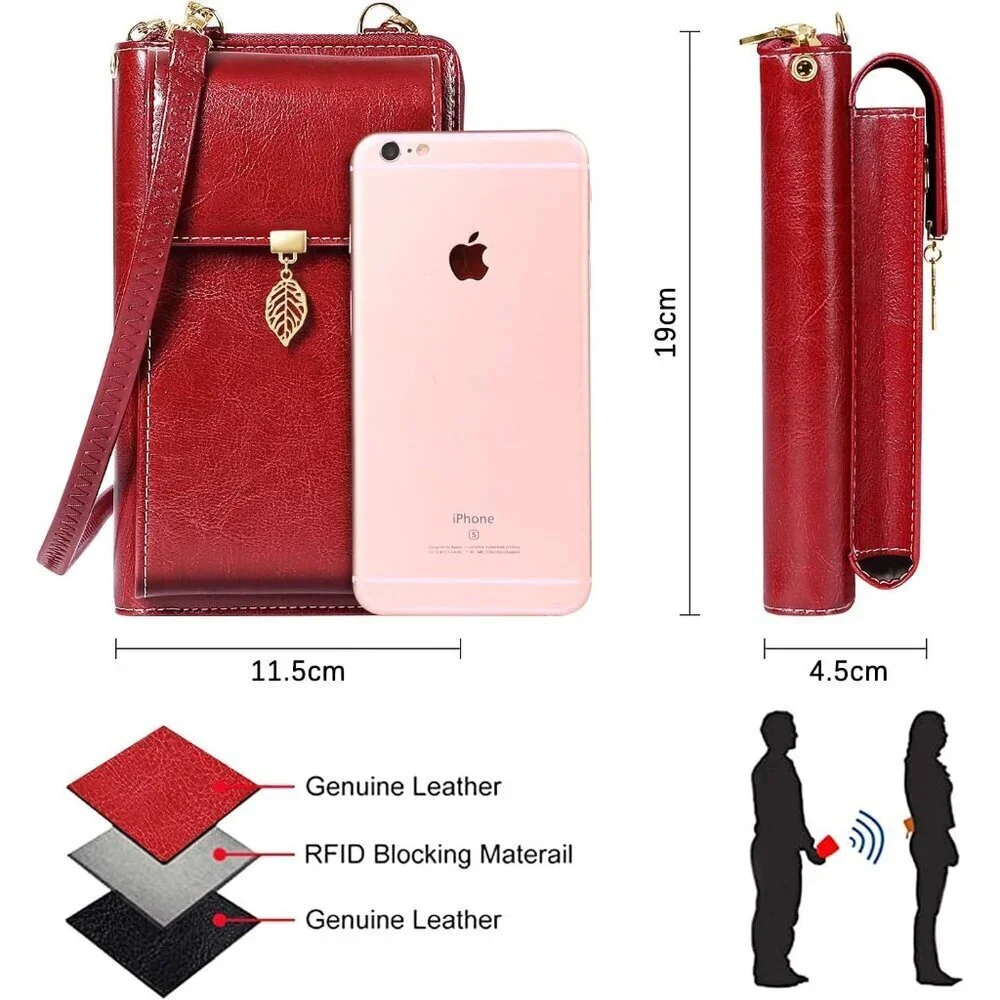Small Leather Crossbody Phone Bag Wallet RFID Blocker Women Compact
